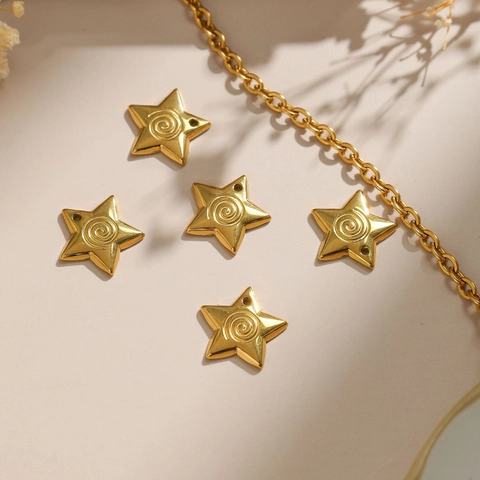 304 Stainless Steel Star Pendant Spiral Texture For DIY Jewelry Making Accessories Gold Silver Color Minimalist Charm