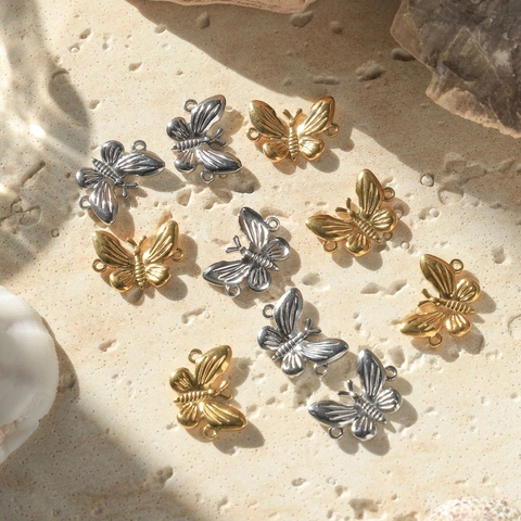 304 Edelstahl Schmetterling Anhänger Verbinder Doppel Loch Metall Schmetterling Charms DIY Schmuckzubehör Für Halskette Armband