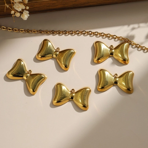 Pendentif Nœud Papillon en Acier Inoxydable 304 Plaqué Or 18K pour Fabrication de Bijoux DIY Colliers Boucles d'Oreilles Style Heavy Metal