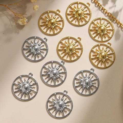 304 Stainless Steel Sun Flower Hollow Circular Pendants For DIY Necklace Bracelet Making Geometric Jewelry Accessories