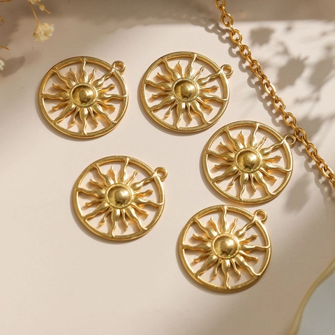 304 Stainless Steel Sun Flower Hollow Circular Pendants For DIY Necklace Bracelet Making Geometric Jewelry Accessories