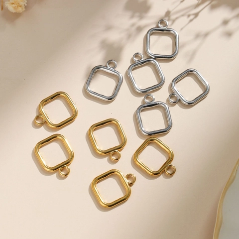 Minimalistischer 304 Edelstahl Geometrischer Quadrat Anhänger Hohl DIY Halskette Armband Schmuckherstellung Zubehör