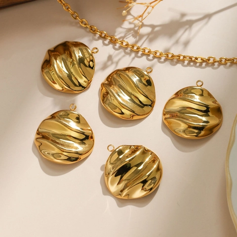 304 Stainless Steel Round Geometric Pendants Liquid Metal Texture Water Ripple Charms DIY Fashion Jewelry Making Accessories