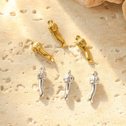 Pendente Corno Italiano Cornicello in Acciaio Inossidabile Con Tappo a Corona Oro Argento Ciondolo Peperoncino per Gioielli Fai da Te