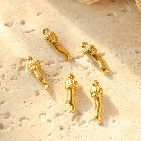 Pendente Corno Italiano Cornicello in Acciaio Inossidabile Con Tappo a Corona Oro Argento Ciondolo Peperoncino per Gioielli Fai da Te