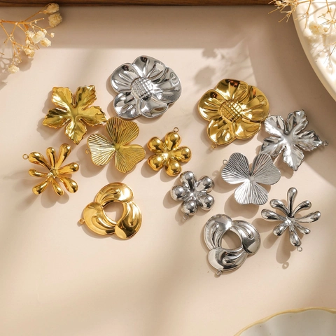 304 Stainless Steel Flower Geometric Pendant Charms For DIY Jewelry Making Findings Necklace Earring Gold Silver Plated