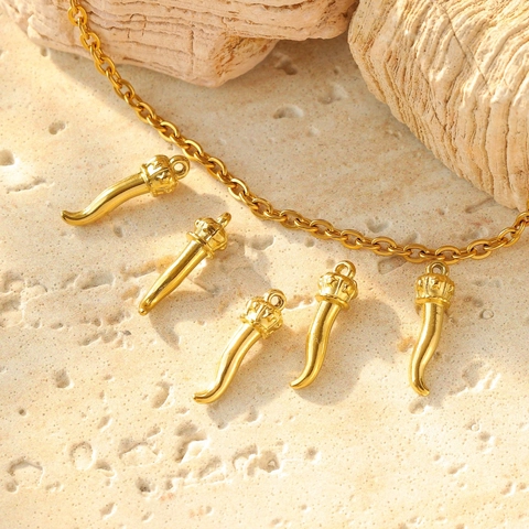 Stainless Steel Italian Horn Cornicello Charms For Jewelry Making Lucky Amulet Crown Top Pepper Pendants For DIY Necklace Bracelet