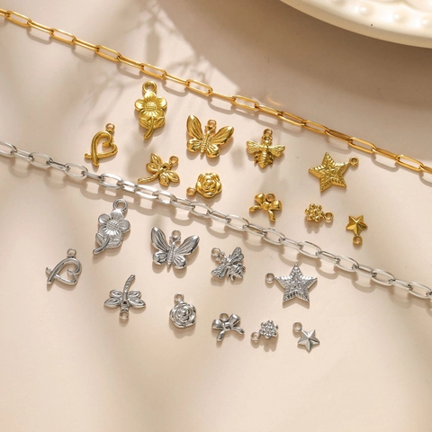 304 Stainless Steel Animal Star Flower Heart Charms Tiny Gold Silver Electroplated DIY Jewelry Findings Butterfly Bee Pendant