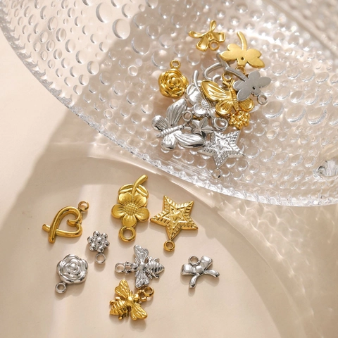 304 Stainless Steel Animal Star Flower Heart Charms Tiny Gold Silver Electroplated DIY Jewelry Findings Butterfly Bee Pendant