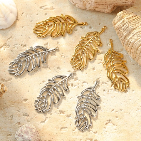 Pendentif Plume en Acier Inoxydable 304 Accessoire Bijoux DIY Charme Feuille Creux Pendentif pour Fabrication Collier Boucles d'Oreilles