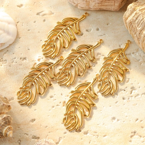 Pendentif Plume en Acier Inoxydable 304 Accessoire Bijoux DIY Charme Feuille Creux Pendentif pour Fabrication Collier Boucles d'Oreilles
