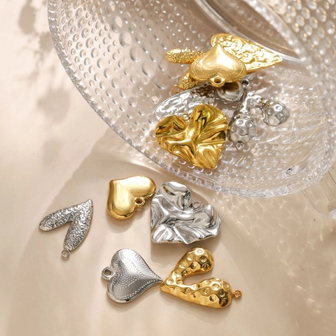DIY Heart Pendants For Jewelry Making 304 Stainless Steel Hammered Textured Charms Gold Silver Plated Metal Accessories