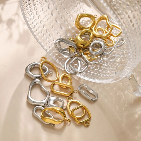 Stainless Steel Geometric Pendant For Jewelry Making DIY Round Oval Square Wrinkle Hollow Out Smooth Finish Gold Silver Pendants