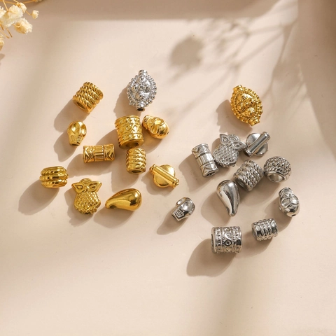 Perles DIY en Acier Inoxydable 304 Chouette Crâne Géométrique Cylindrique Goutte Or Argent Plaqué Fournitures de Bijouterie Rétro