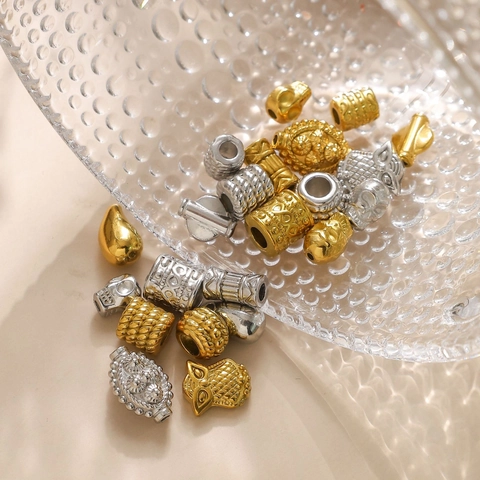 Perles DIY en Acier Inoxydable 304 Chouette Crâne Géométrique Cylindrique Goutte Or Argent Plaqué Fournitures de Bijouterie Rétro