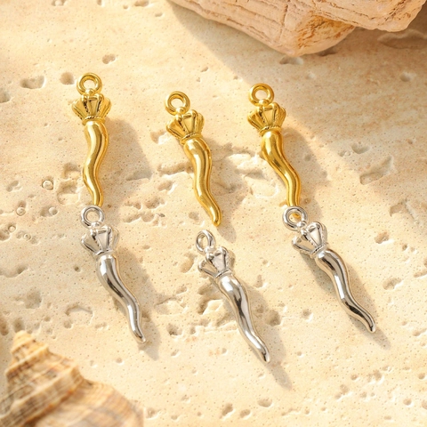 304 Stainless Steel Cornicello Italian Horn Pendant With Crown Top For DIY Necklace Bracelet Earring Jewelry Making Accessory