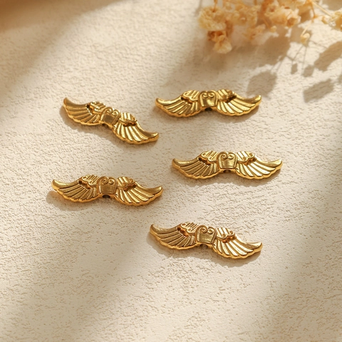 Stainless Steel Angel Wings Through-Hole Beads For DIY Jewelry Making Gold Steel Color Metal Wing Charms For Necklace Bracelet