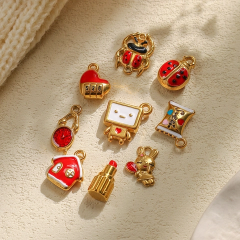 Stainless Steel Enamel Heart Rabbit Ladybug House Lipstick Pendant DIY Jewelry Making Findings For Necklace Bracelet Women