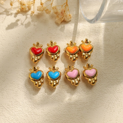 304 Stainless Steel Enamel Heart Crown Bow Beads For DIY Jewelry Making Bracelet Necklace Heart Shape Charms Pendant