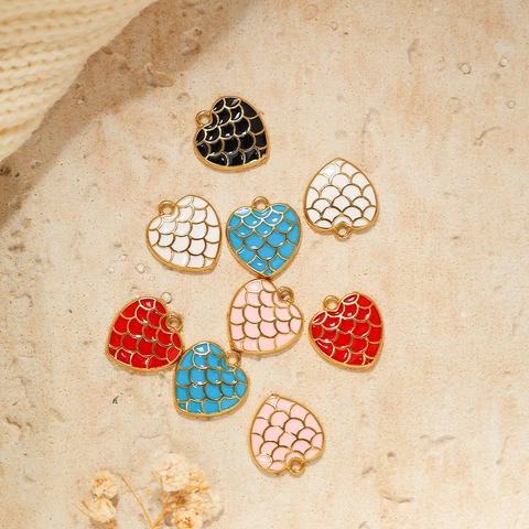 Colorful Enamel Drip Oil Heart Pendant Stainless Steel Dragon Scale Pattern Heart Shape DIY Jewelry Making Findings Charms
