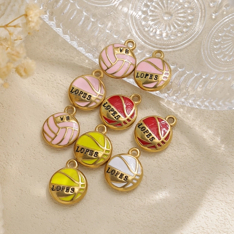 Pink Volleyball Sports Pendant 304 Stainless Steel Enamel Charm For DIY Jewelry Making Bracelet Necklace Earring Accessory