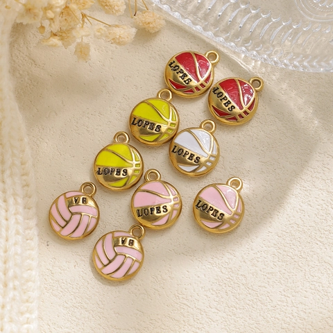 Pink Volleyball Sports Pendant 304 Stainless Steel Enamel Charm For DIY Jewelry Making Bracelet Necklace Earring Accessory