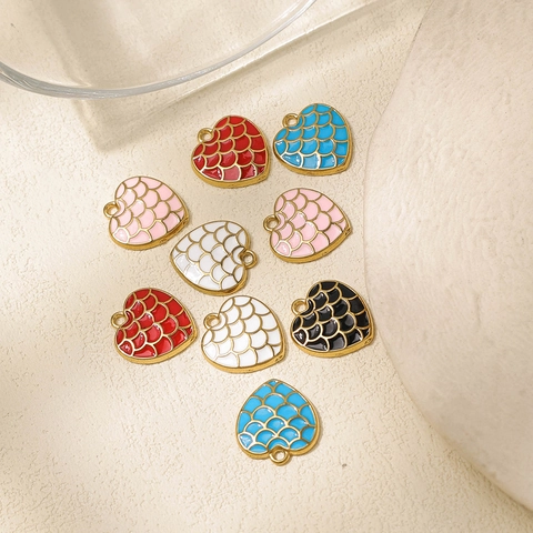 Colorful Enamel Drip Oil Heart Pendant Stainless Steel Dragon Scale Pattern Heart Shape DIY Jewelry Making Findings Charms