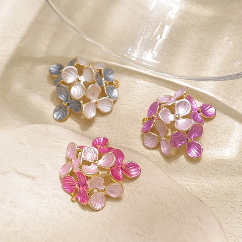 304 Stainless Steel Enamel Hydrangea Flower Cluster Pendants DIY Jewelry Making Necklace Earring Findings For Women