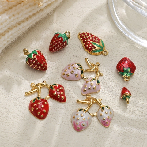 304 Edelstahl Erdbeere Frucht Anhänger Für DIY Schmuckherstellung Emaille Charms Für Halskette Armband Ohrring Zubehör