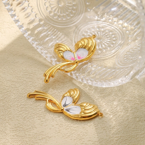 304 Stainless Steel Butterfly Wing Pendant Vintage Enamel Oil Painted Kite Style DIY Jewelry Accessory For Women Necklace