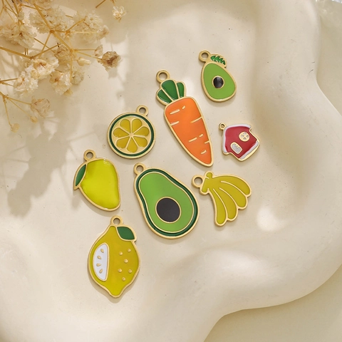 304 Stainless Steel Fruit Vegetable Charms For DIY Jewelry Making Enamel Mango Avocado Lemon Carrot Banana Pendants Accessories