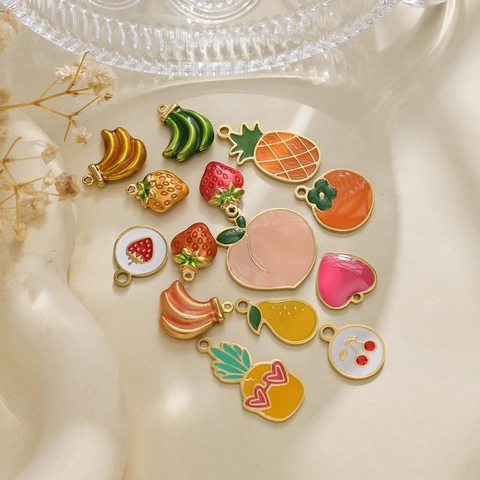 Fruit Pendants 304 Stainless Steel Enamel Charms Strawberry Cherry Pineapple Banana Peach Shape DIY Jewelry Making Accessories