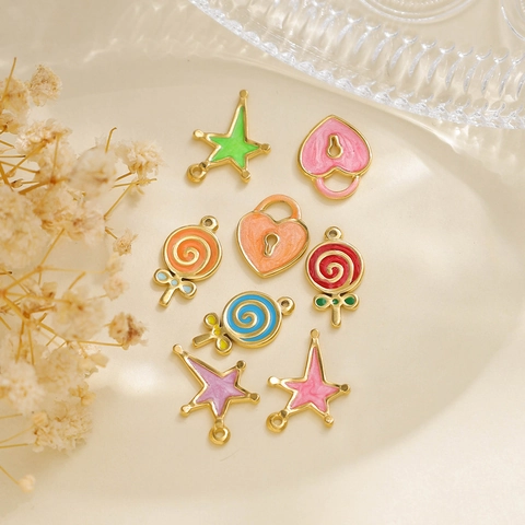 304 Stainless Steel Lollipop Heart Lock Star Pendants Drip Oil Enamel Charms For DIY Necklace Bracelet Jewelry Making