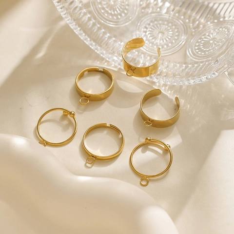 304 Roestvrij Stalen Verstelbare Open Ringbases Met Lus Voor DIY Sieraden Maken Goud Minimalistische Ringonderdelen
