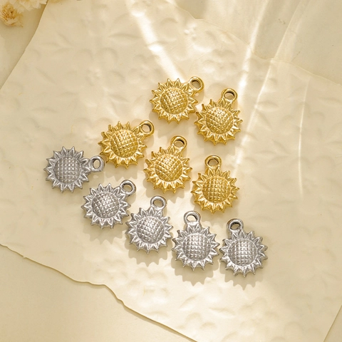 304 Edelstahl Sonnenblumen Anhänger Für DIY Schmuckherstellung Blumen Charm Gold Silber Galvanisiert Kleiner Sonnenblumen-Anhänger
