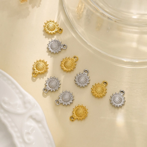 304 Edelstahl Sonnenblumen Anhänger Für DIY Schmuckherstellung Blumen Charm Gold Silber Galvanisiert Kleiner Sonnenblumen-Anhänger