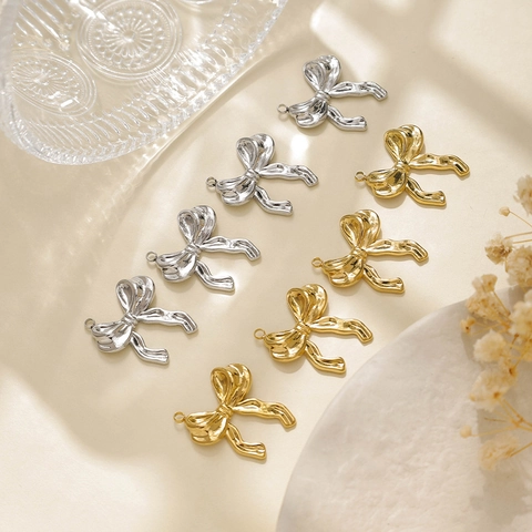 304 Stainless Steel 3D Bow Pendant Charms INS Style Ribbon Knot Jewelry Making Accessories Gold Silver Metal Bowknot Charm