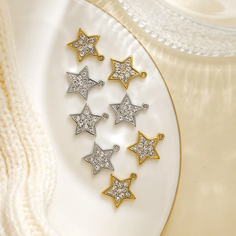 Colgante de Estrella de Acero Inoxidable 304 Con Rhinestone Accesorio para Pulsera Collar Pendientes DIY Amuleto de Estrella de Cinco Puntas Joyería Mujer