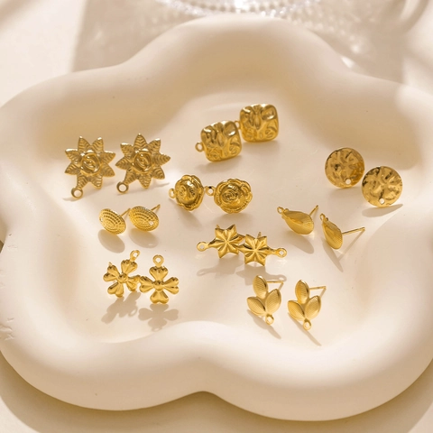 304 Stainless Steel DIY Earring Findings Gold Geometric Flower Leaf Stud Components For Jewelry Making Handmade Accessories
