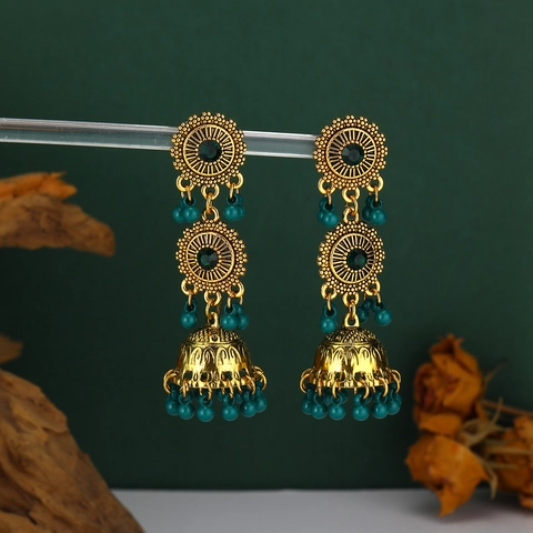 Orecchini a Nappa Indiani Jhumka Bohémien Orecchini a Goccia in Lega Vintage con Strass e Perline Stile Etnico Retrò Donna