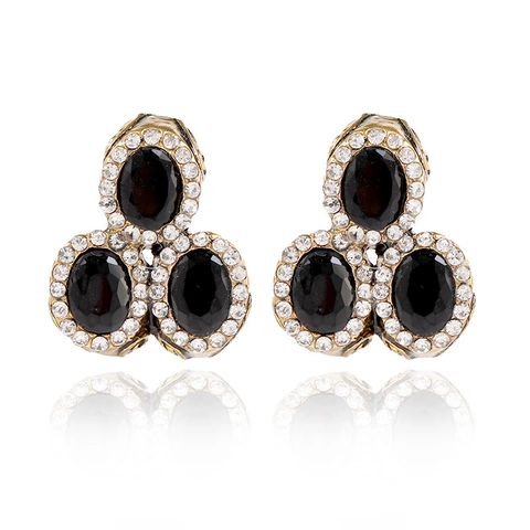 Vintage Alloy Resin Rhinestone Stud Earrings For Women Antique Gold Geometric Gemstone Cluster Bohemian Party Jewelry