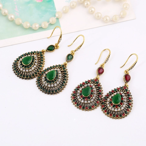 Vintage Bohemian Teardrop Dangle Earrings Alloy Crystal Rhinestone Ethnic Waterdrop Earrings For Women Wedding Party Jewelry