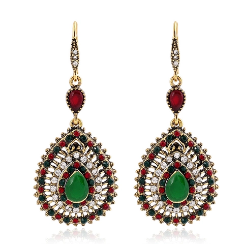 Vintage Bohemian Teardrop Dangle Earrings Alloy Crystal Rhinestone Ethnic Waterdrop Earrings For Women Wedding Party Jewelry