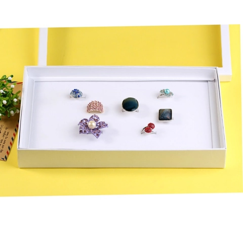 100 Slots Ring Display Box With Transparent PVC Lid White Hard Cardboard Jewelry Storage Case Organizer For Earrings Rings