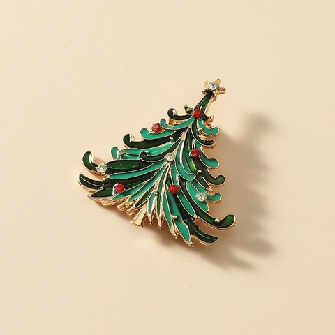 Exquise Broche Sapin de Noël en Alliage Émail Vert avec Strass Rouges et Blancs pour Femme Bijoux de Fête de Noël Cadeau