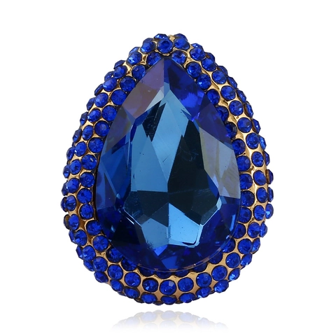Exaggerated Water Drop Ring Gold Plated Alloy Large Rhinestone Cocktail Ring For Women Wedding Banquet Fashion Jewelry