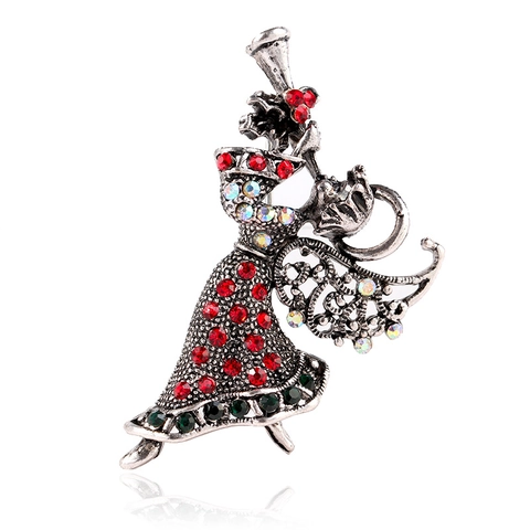 Vintage Alloy Angel Trumpet Brooch With Multicolor Rhinestones Classical European Style Christmas Decorative Pins For Women Jewelry