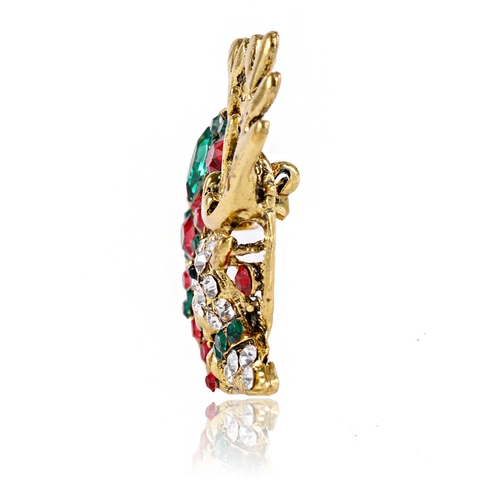 Vintage Legering Strass Rendier Hoofd Broche Kleurrijke Kristal Kerst Hert Speld Voor Vrouwen Vakantie Feest Sieraden Cadeau