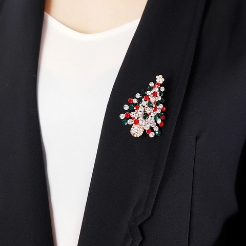 Exquisite Alloy Christmas Tree Brooch Rhinestone Inlaid Festive Holiday Clothing Pin For Women Multi-color Jewelry Gift