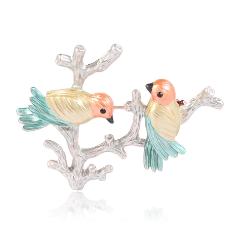 Vintage Legering Strass Vogels Op Tak Broche Emaille Ekster Spelden Kleurrijke Dier Corsage Mode Sieraden Accessoire Voor Vrouwen